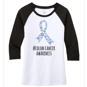 Colon Cancer Awareness Ribbon Women's Tri-Blend 3/4-Sleeve Raglan Shirt