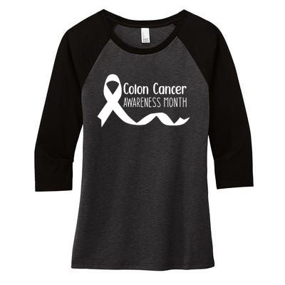 Colon Cancer Awareness Month Black Women's Tri-Blend 3/4-Sleeve Raglan Shirt