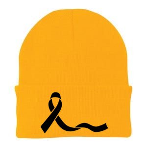 Colon Cancer Awareness Ribbon Black Knit Cap Winter Beanie