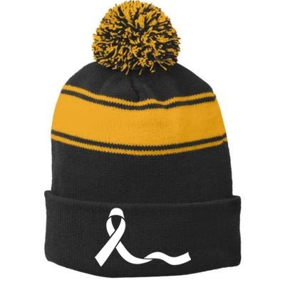 Colon Cancer Awareness Ribbon Black Stripe Pom Pom Beanie