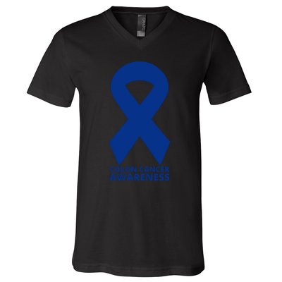 Colon Cancer Awareness Ribbon V-Neck T-Shirt