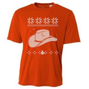 Country Cow And Western Cow Hat Ugly Christmas Cow Gift Cooling Performance Crew T-Shirt