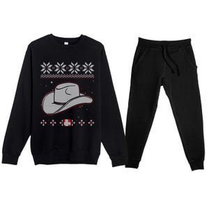 Country Cow And Western Cow Hat Ugly Christmas Cow Gift Premium Crewneck Sweatsuit Set