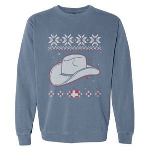 Country Cow And Western Cow Hat Ugly Christmas Cow Gift Garment-Dyed Sweatshirt