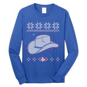 Country Cow And Western Cow Hat Ugly Christmas Cow Gift Long Sleeve Shirt