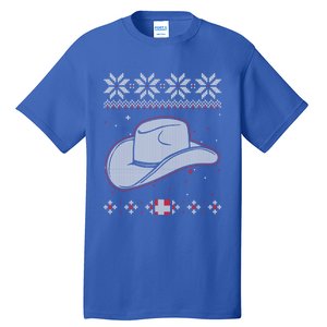 Country Cow And Western Cow Hat Ugly Christmas Cow Gift Tall T-Shirt