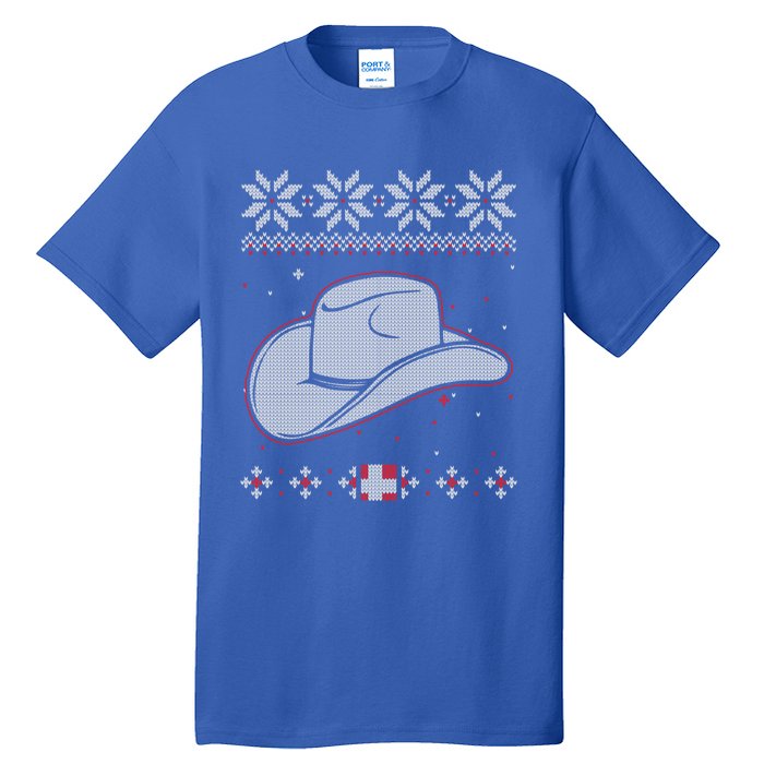 Country Cow And Western Cow Hat Ugly Christmas Cow Gift Tall T-Shirt