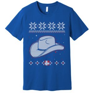 Country Cow And Western Cow Hat Ugly Christmas Cow Gift Premium T-Shirt