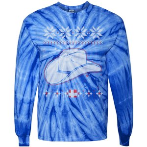 Country Cow And Western Cow Hat Ugly Christmas Cow Gift Tie-Dye Long Sleeve Shirt