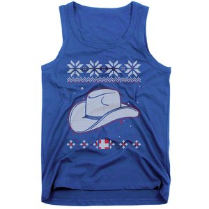 Country Cow And Western Cow Hat Ugly Christmas Cow Gift Tank Top