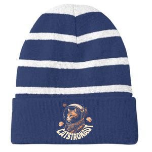 Catstronaut Cat Animal Astronaut Striped Beanie with Solid Band