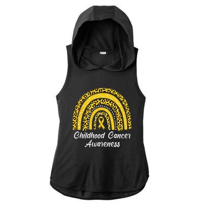 Childhood Cancer Awareness Rainbow Leopard Ribbon Ladies PosiCharge Tri-Blend Wicking Draft Hoodie Tank