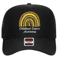 Childhood Cancer Awareness Rainbow Leopard Ribbon High Crown Mesh Back Trucker Hat