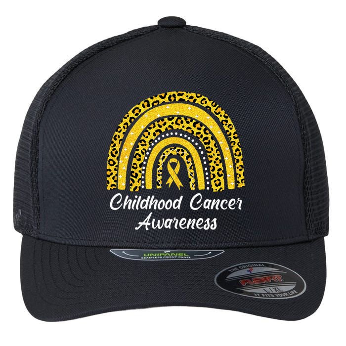 Childhood Cancer Awareness Rainbow Leopard Ribbon Flexfit Unipanel Trucker Cap