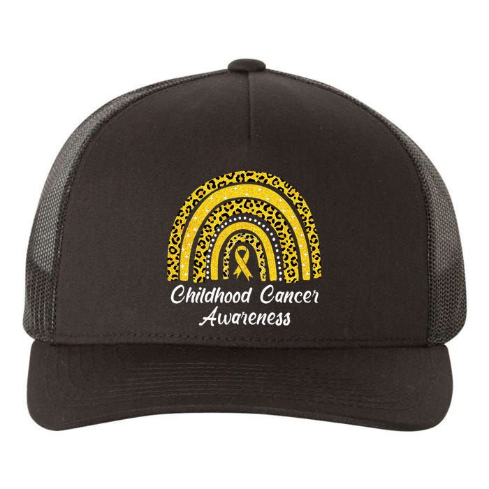 Childhood Cancer Awareness Rainbow Leopard Ribbon Yupoong Adult 5-Panel Trucker Hat