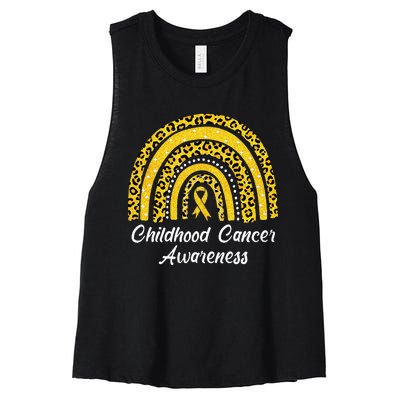 Childhood Cancer Awareness Rainbow Leopard Ribbon Women's Racerback Cropped Tank