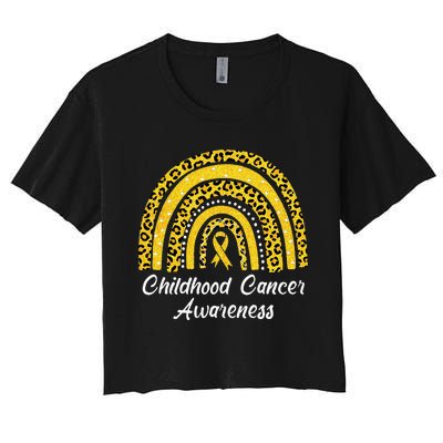 Childhood Cancer Awareness Rainbow Leopard Ribbon Women's Crop Top Tee