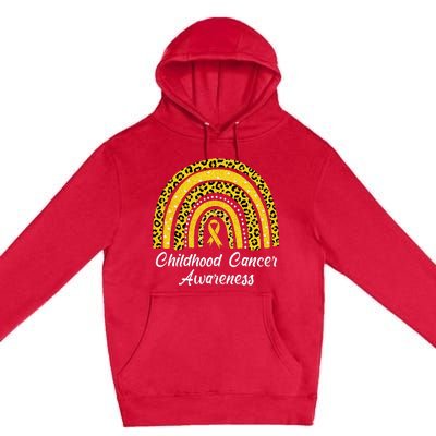 Childhood Cancer Awareness Rainbow Leopard Ribbon Premium Pullover Hoodie