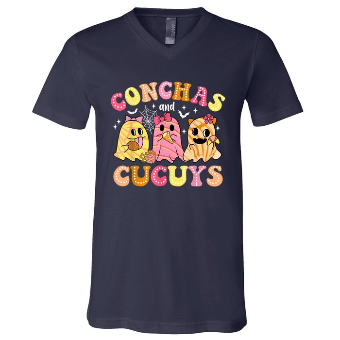 Cute Conchas And Cucuys Ghost Funny Halloween Mexican Ghost V-Neck T-Shirt