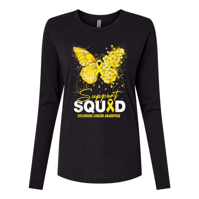 Childhood Cancer Awareness Support Squad Butterfly Womens Cotton Relaxed Long Sleeve T-Shirt