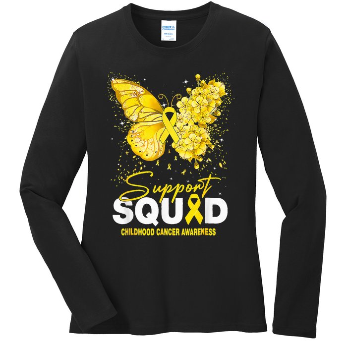 Childhood Cancer Awareness Support Squad Butterfly Ladies Long Sleeve Shirt