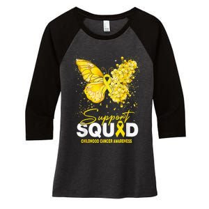 Childhood Cancer Awareness Support Squad Butterfly Women's Tri-Blend 3/4-Sleeve Raglan Shirt