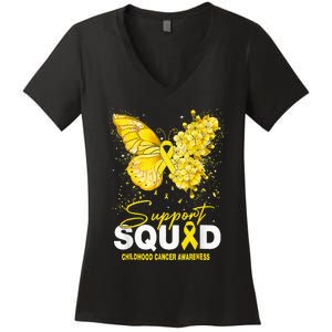 Childhood Cancer Awareness Support Squad Butterfly Women's V-Neck T-Shirt