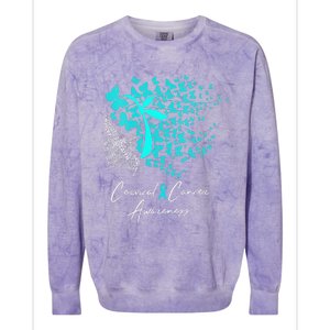 Cervical Cancer Awareness Teal Butterflies Colorblast Crewneck Sweatshirt