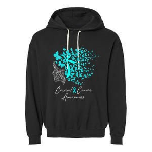 Cervical Cancer Awareness Teal Butterflies Garment-Dyed Fleece Hoodie