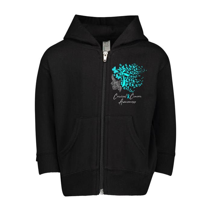 Cervical Cancer Awareness Teal Butterflies Toddler Zip Fleece Hoodie