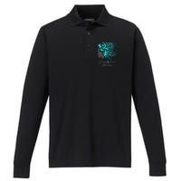 Cervical Cancer Awareness Teal Butterflies Performance Long Sleeve Polo