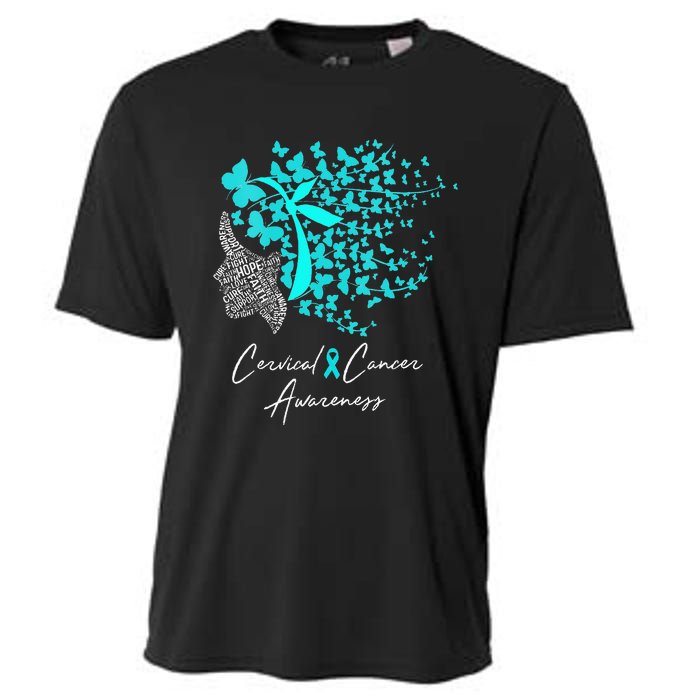 Cervical Cancer Awareness Teal Butterflies Cooling Performance Crew T-Shirt