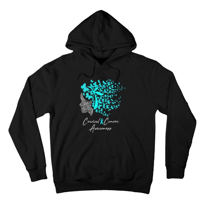 Cervical Cancer Awareness Teal Butterflies Hoodie