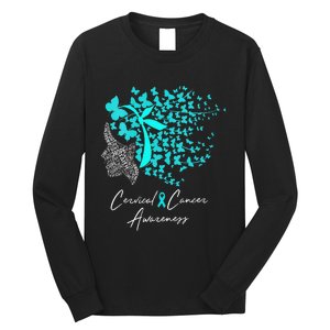 Cervical Cancer Awareness Teal Butterflies Long Sleeve Shirt