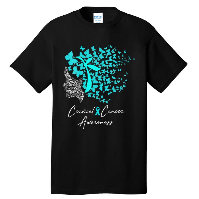 Cervical Cancer Awareness Teal Butterflies Tall T-Shirt