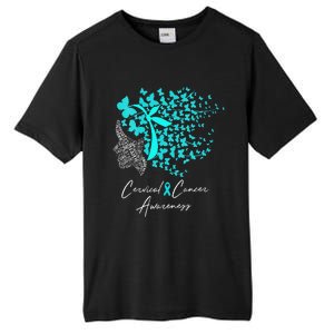 Cervical Cancer Awareness Teal Butterflies Tall Fusion ChromaSoft Performance T-Shirt