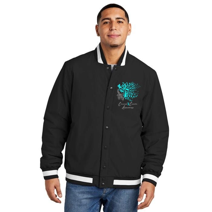 Cervical Cancer Awareness Teal Butterflies Insulated Varsity Jacket