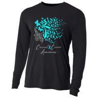 Cervical Cancer Awareness Teal Butterflies Cooling Performance Long Sleeve Crew