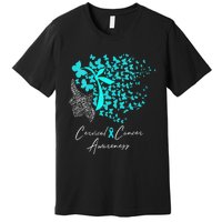 Cervical Cancer Awareness Teal Butterflies Premium T-Shirt