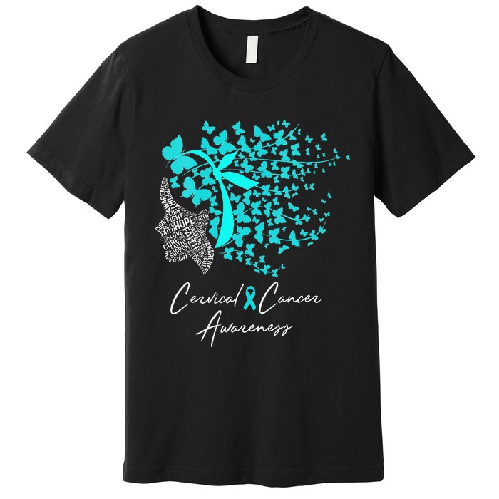 Cervical Cancer Awareness Teal Butterflies Premium T-Shirt