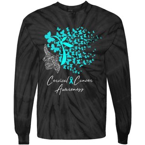 Cervical Cancer Awareness Teal Butterflies Tie-Dye Long Sleeve Shirt