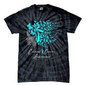 Cervical Cancer Awareness Teal Butterflies Tie-Dye T-Shirt