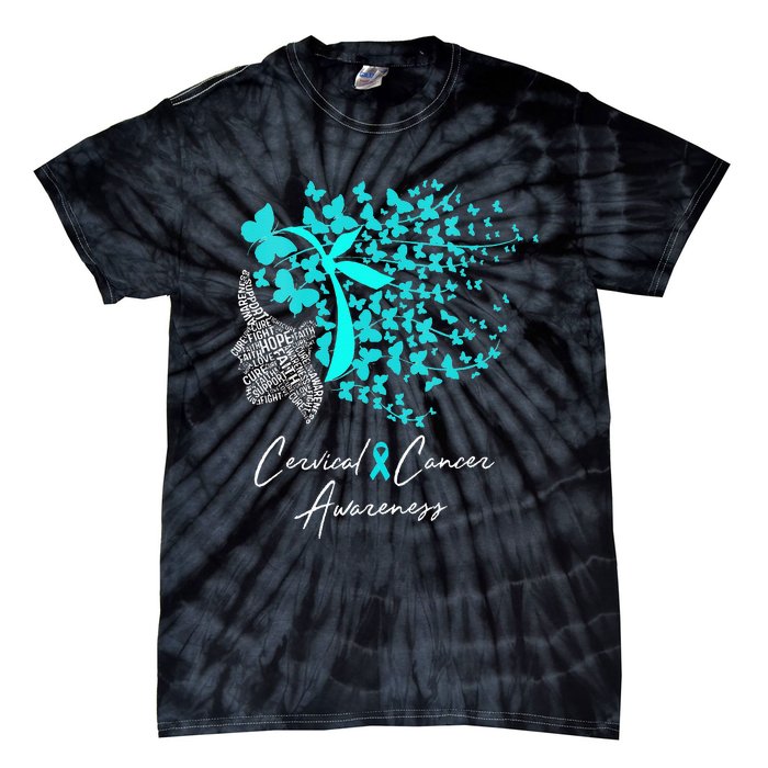 Cervical Cancer Awareness Teal Butterflies Tie-Dye T-Shirt