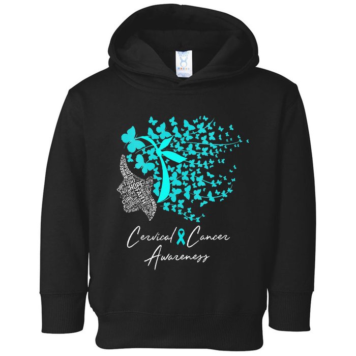 Cervical Cancer Awareness Teal Butterflies Toddler Hoodie