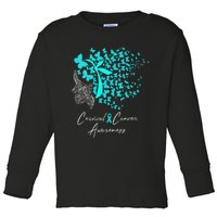 Cervical Cancer Awareness Teal Butterflies Toddler Long Sleeve Shirt