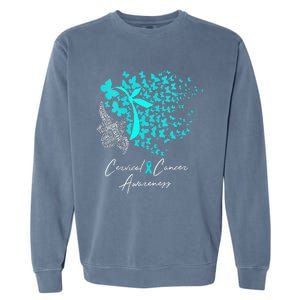 Cervical Cancer Awareness Teal Butterflies Garment-Dyed Sweatshirt