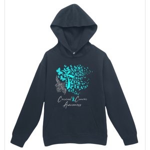 Cervical Cancer Awareness Teal Butterflies Urban Pullover Hoodie