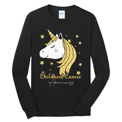 Childhood Cancer Awareness Unicorn Ribbon Twinkle Gold Tall Long Sleeve T-Shirt