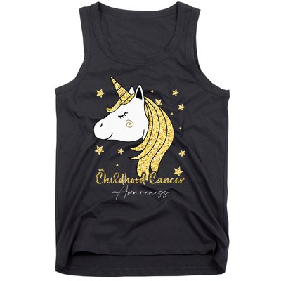 Childhood Cancer Awareness Unicorn Ribbon Twinkle Gold Tank Top