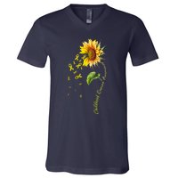 Childhood Cancer Awareness Sunflower Design V-Neck T-Shirt